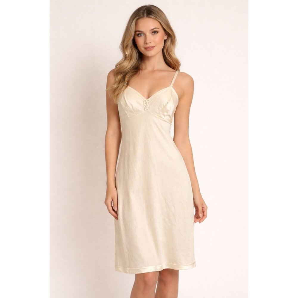VTG Vanity Fair nylon slip size 32 small beige adjustable strap dress nightgown